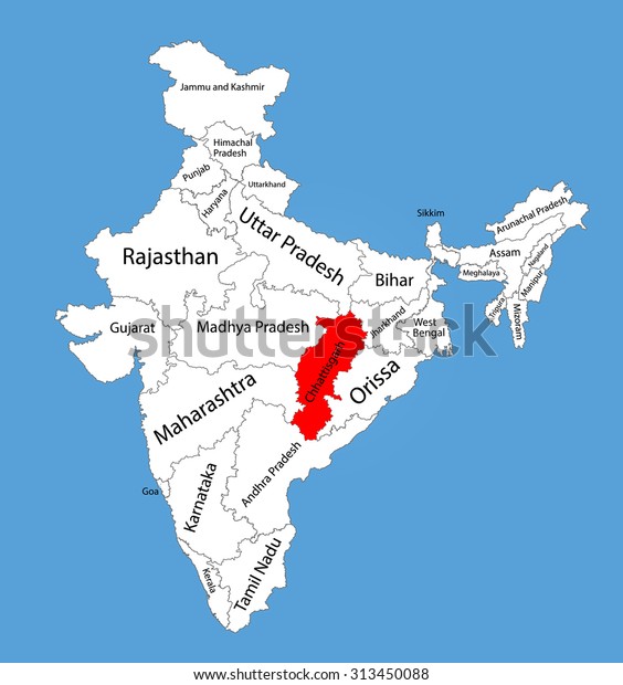 Chhattisgarh Chhattisgarh State India Vector Map Stock Vector