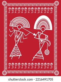 Dibujo de Chhau en Warli Painting, danza india Chhau Warli arte, ilustración, vector, fondo de pantalla.