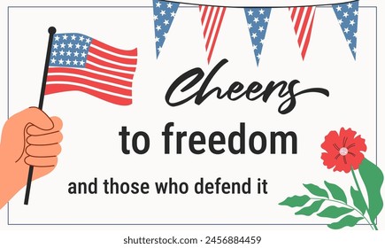 Chhers to freedom banner for 4th of July on white background. Vector design for Independence day.