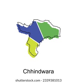 Diseño de ilustración de mapa de Chhindwara, plantilla vectorial con estilo de esbozo gráfico aislado en fondo blanco