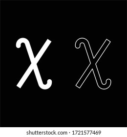 Chi greek symbol small letter lowercase font icon outline set white color vector illustration flat style image