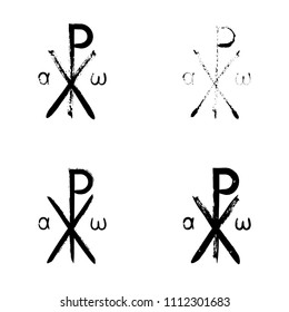 Chi Rho brush symbol. Chrismon grunge style. Chi Rho ink icon.