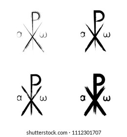 Chi Rho brush symbol. Chrismon grunge style. Chi Rho ink icon.