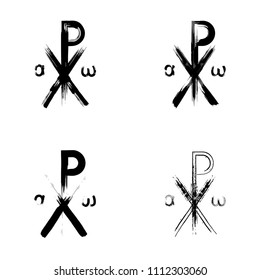 Chi Rho brush symbol. Chrismon grunge style. Chi Rho ink icon.