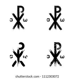 Chi Rho brush symbol. Chrismon grunge style. Chi Rho ink icon.
