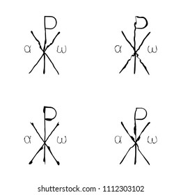 Chi Rho brush symbol. Chrismon grunge style. Chi Rho ink icon.