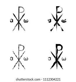 Chi Rho brush symbol. Chrismon grunge style. Chi Rho ink icon.