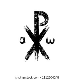 Chi Rho brush symbol. Chrismon grunge style. Chi Rho ink icon.