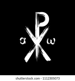 Chi Rho brush symbol. Chrismon grunge style. Chi Rho ink icon.