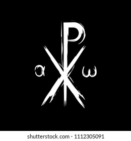 Chi Rho brush symbol. Chrismon grunge style. Chi Rho ink icon.