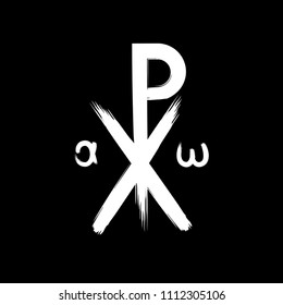 Chi Rho brush symbol. Chrismon grunge style. Chi Rho ink icon.