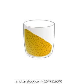 Chia seed mango pudding. Healthy vegan snack in glass with whipped cream. Vector illstration isolated on white background.