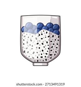 Chia Samen Pudding mit frischen Heidelbeeren in einem klaren Glas geschichtet, gesundes Frühstück oder Snack-Option Hervorhebung pflanzenbasiert, glutenfrei, nährstoffdichte Superfood Parfait Attraktivität