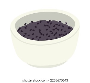 Chia seeds in bowl flat icon. Vector illustration