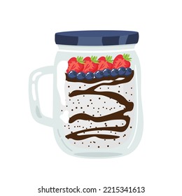 Chia seeds pudding with berries. Vector illustration isolated on white background