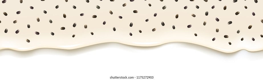 Chia seeds with top flowing realistic yogurt seamless border with clipping mask. Background for package design or organic food. Vector illustration stock vector.