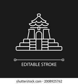 Chiang Kai shek Memorial Hall white linear icon for dark theme. Landmark tourist attraction. Thin line customizable illustration. Isolated vector contour symbol for night mode. Editable stroke