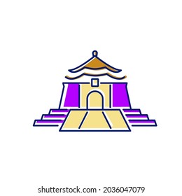 Chiang Kai shek Memorial Hall flat icon. Taiwan. Taipei national building. Oriental custom. Asian item. Color filled symbol. Isolated vector stock illustration