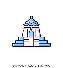 Chiang Kai shek Memorial Hall blue and white RGB color icon. Isolated vector illustration. Landmark tourist attraction. Taipei national building. Oriental architecture style simple filled line drawing