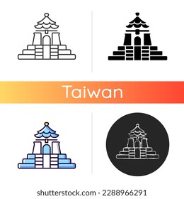 Chiang Kai shek Memorial Hall icon. Landmark tourist attraction. Taipei national building. Oriental architecture style. Linear black and RGB color styles. Isolated vector illustrations