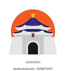 Chiang Kai-shek Memorial Hall icon. Taiwanese landmark symbol. Taiwan travel vector illustration in color fill style.
