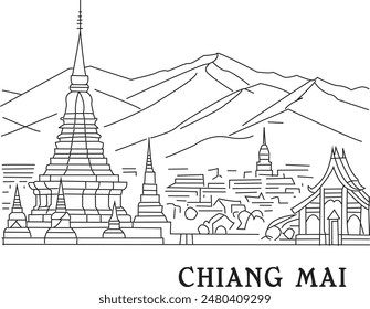 Chiang Mai City Line Draw Free Vector