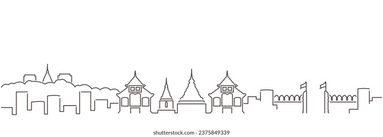 Chiang Mai Dark Line Simple Minimalist Skyline With White Background