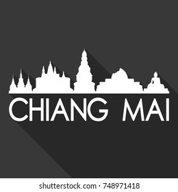 Chiang Mai Flat Icon Skyline Silhouette Design City Vector Art Famous Buildings.