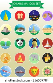 Chiang mai icons and symbols set