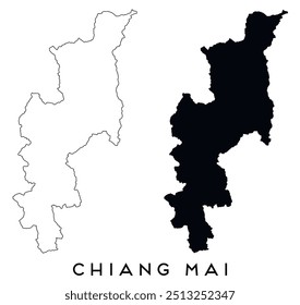 Chiang Mai mapa de contorno y Vector de silueta negro