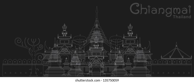 Chiang Mai Northern of Thailand,  Temple of Chiangmai Thailand, illustrator vector