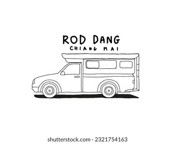 Chiang Mai red minibus, outline drawing style vector svg