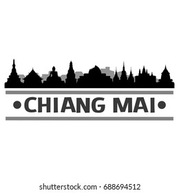 Chiang Mai Skyline Silhouette City Vector Design Art