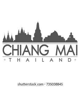 Chiang Mai Skyline Silhouette Design City Vector Art Famous Buildings 