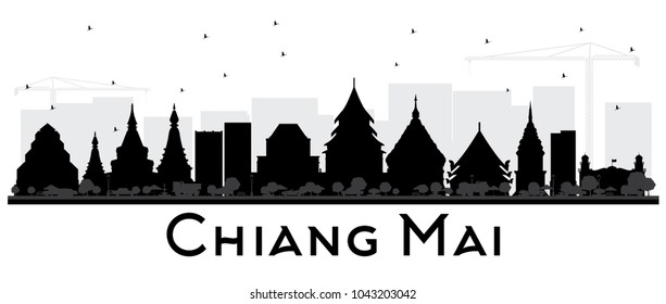 Chiang Mai Thailand City Skyline Silhouette with Black Buildings Isolated on White. Vector Illustration. Travel and Tourism Concept with Modern Architecture. Chiang Mai Cityscape with Landmarks.