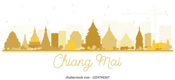 Chiang Mai Thailand City Skyline Silhouette with Golden Buildings Isolated on White. Vector Illustration. Tourism Concept with Modern Architecture. Chiang Mai Cityscape with Landmarks.  svg
