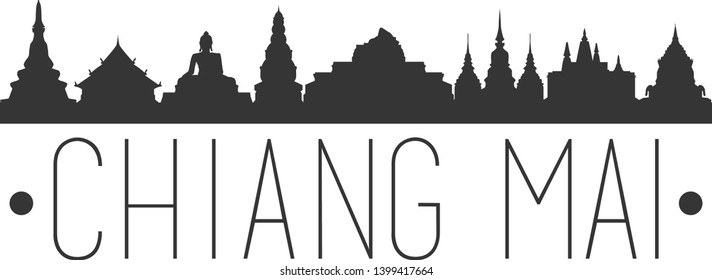 Chiang Mai Thailand. City Skyline. Silhouette City. Design Vector. Famous Monuments.