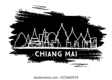 Chiang Mai Thailand City Skyline Silhouette. Handgezeichnete Skizze. Business Travel and Tourism Konzept mit moderner Architektur. Vektorgrafik. Chiang Mai Stadtlandschaft mit Sehenswürdigkeiten.