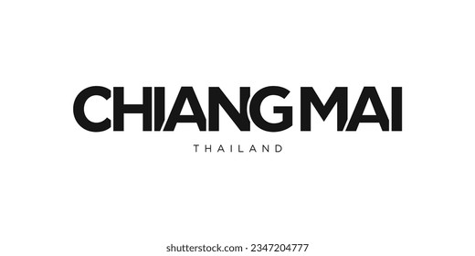 Chiang Mai in the Thailand emblem for print and web. Design features geometric style, vector illustration with bold typography in modern font. Graphic slogan lettering isolated on white background. svg