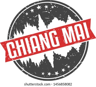 Chiang Mai Thailand Round Travel Stamp. Icon Skyline City Design. Seal Tourism Ribbon.