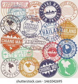 Chiang Mai Thailand Set of Stamps. Travel Stamp. Made In Product. Design Seals Old Style Insignia.