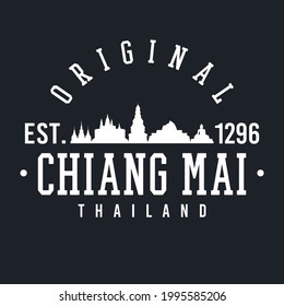 Chiang Mai, Thailand Skyline Original. A Logotype Sports College and University Style. Illustration Design Vector City.