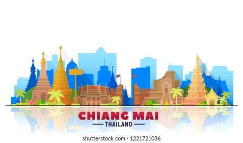 Chiang Mai Thailand skyline with panorama in white background. Vector Illustration. Business travel and tourism concept with modern buildings. Image for banner or web site. svg