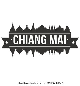 Chiang Mai Thailand Skyline Silhouette City Vector Design Art Stencil.