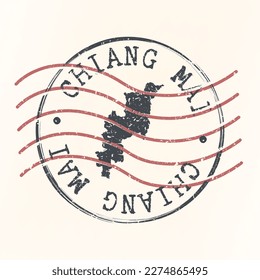 Chiang Mai, Thailand Stamp Map Postal. Silhouette. Passport Round Design. Vector Icon. Design Retro Travel National Symbol. svg
