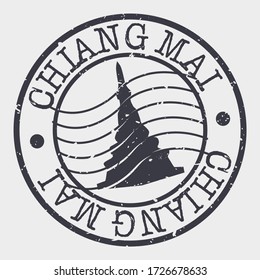 Chiang Mai, Thailand Stamp Postal. Building Silhouette Seal. Passport Round Design. Famous Monument Vector Icon Retro Travel Design.