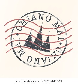 Chiang Mai, Thailand Stamp Postal. Building Silhouette Seal. Passport Round Design. Famous Monument Vector Icon Retro Travel Design.