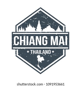 Chiang Mai Thailand Travel Stamp Icon Skyline City Design Tourism Seal Passport Vector.