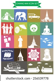 Chiang mai white icons and symbols set