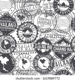 Chiang Rai Thailand Stamps Background. City Stamp Vector Art. Postal Passport Travel. Design Set Pattern.